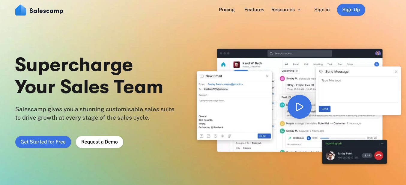 Screenshot of Salescamp website landing page